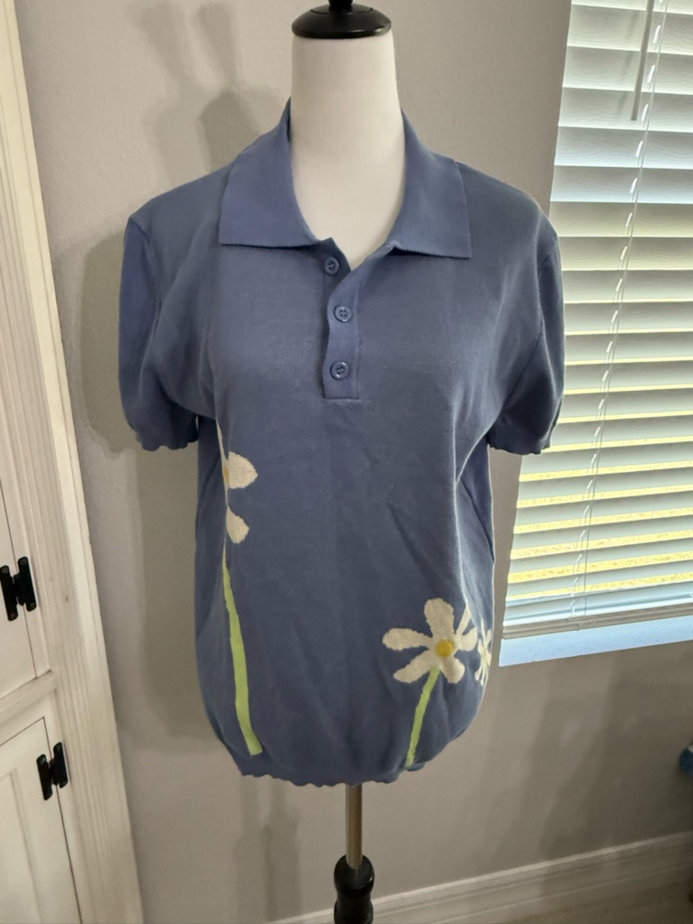 OXKNIT floral knit polo shirt